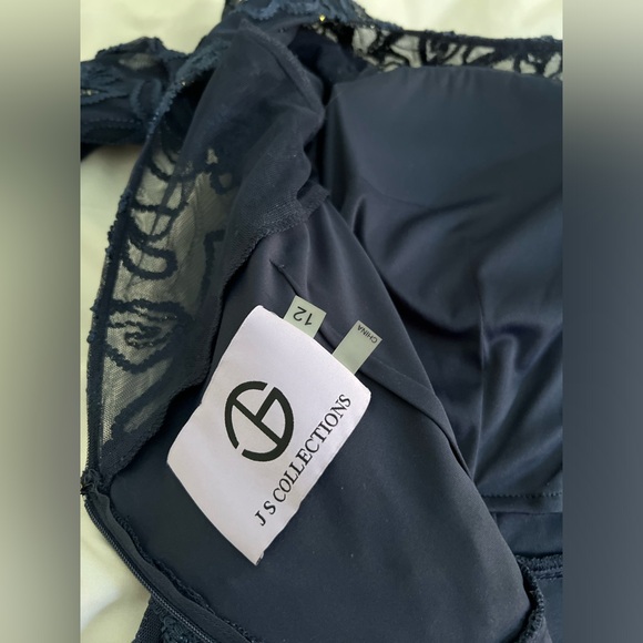 JS Collections Metallic Soutache Blouson Mesh Gown (Navy, Size 12) - Picture 7 of 7